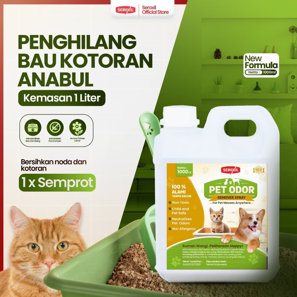 Seroxil Isi Ulang Penghilang Bau Kotoran Pipis Pesing Kandang Kucing Anjing 1 Liter