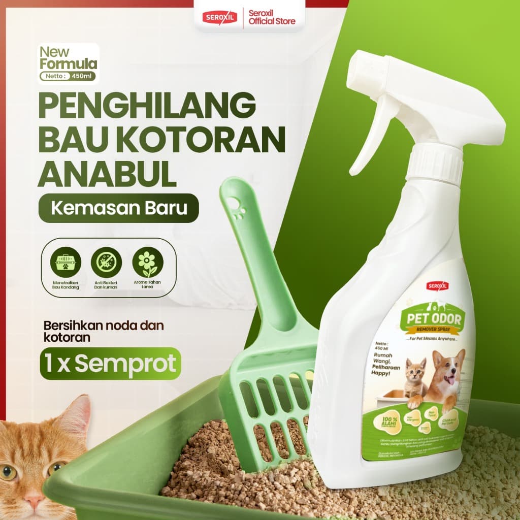 Seroxil Penghilang Bau Kotoran Pipis Pesing Kandang Kucing Anjing Spray 450ml