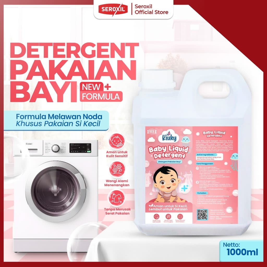 Seroxil Kiuky Baby Liquid Detergent / Deterjen Bayi / Baby Laundry Detergent Liquid 1 Liter Natural