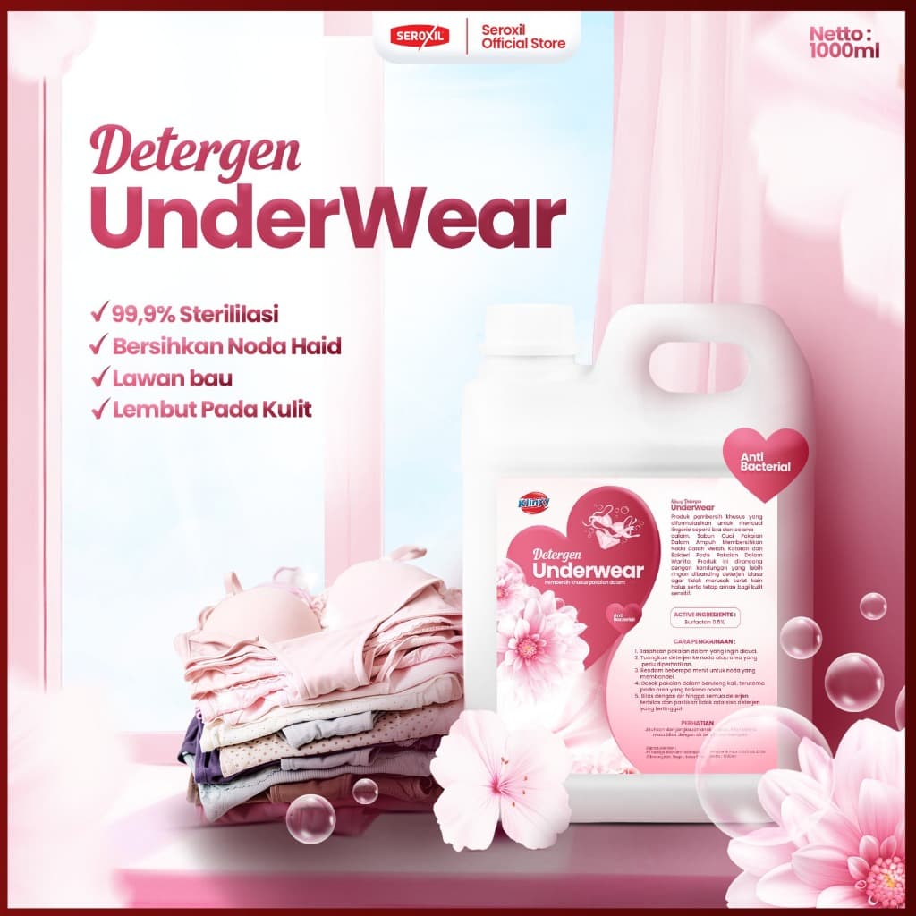 Deterjen Pakaian Dalam Wanita | Klinxy Underwear Detergent – Deterjen Sabun Khusus Pakaian Dalam Wanita | Penghilang Noda 1000ml dari Seroxil
